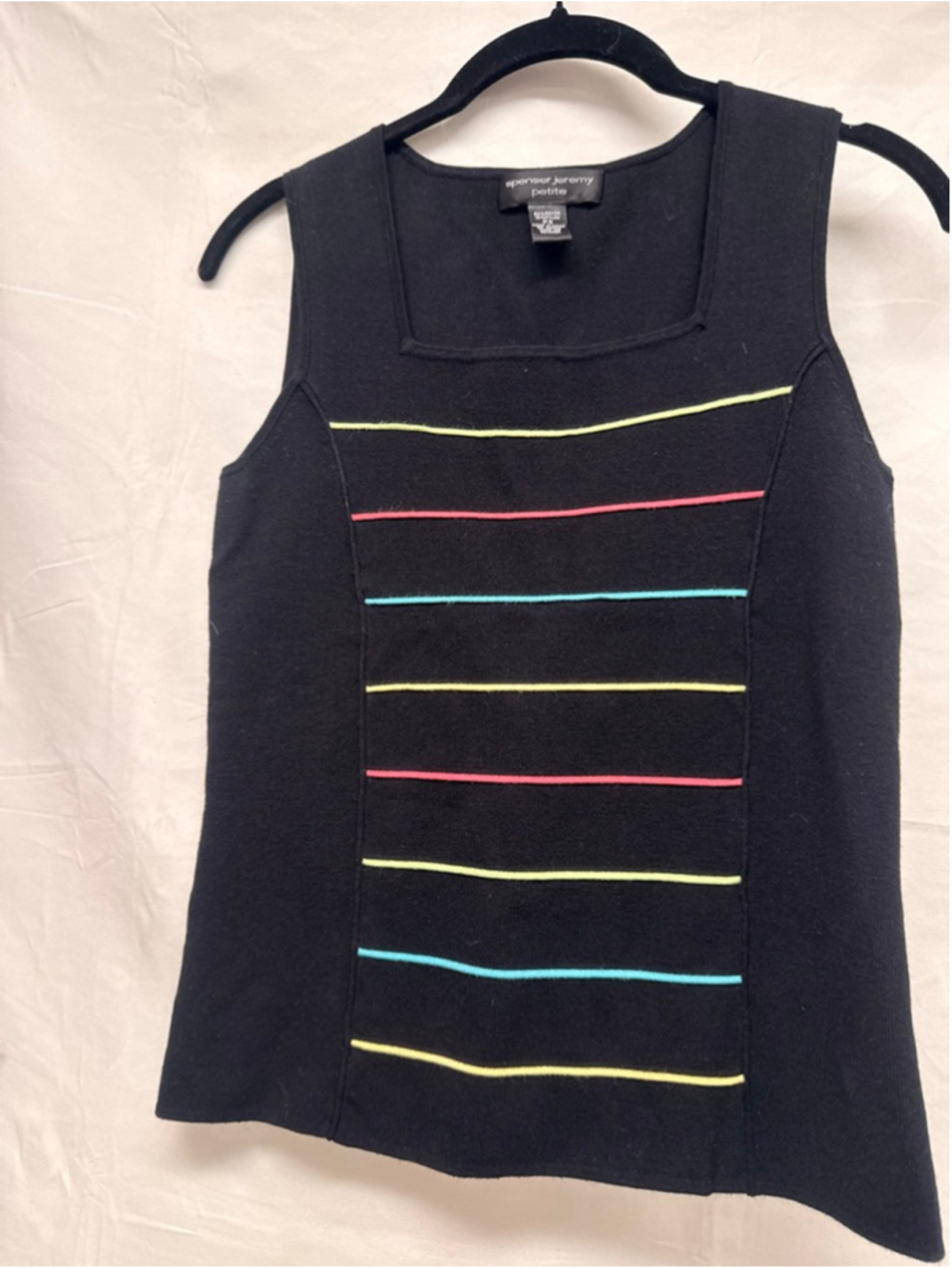 Women's Vintage Spenser Jeremy Petite Black Multicolor Striped Tank Top PS